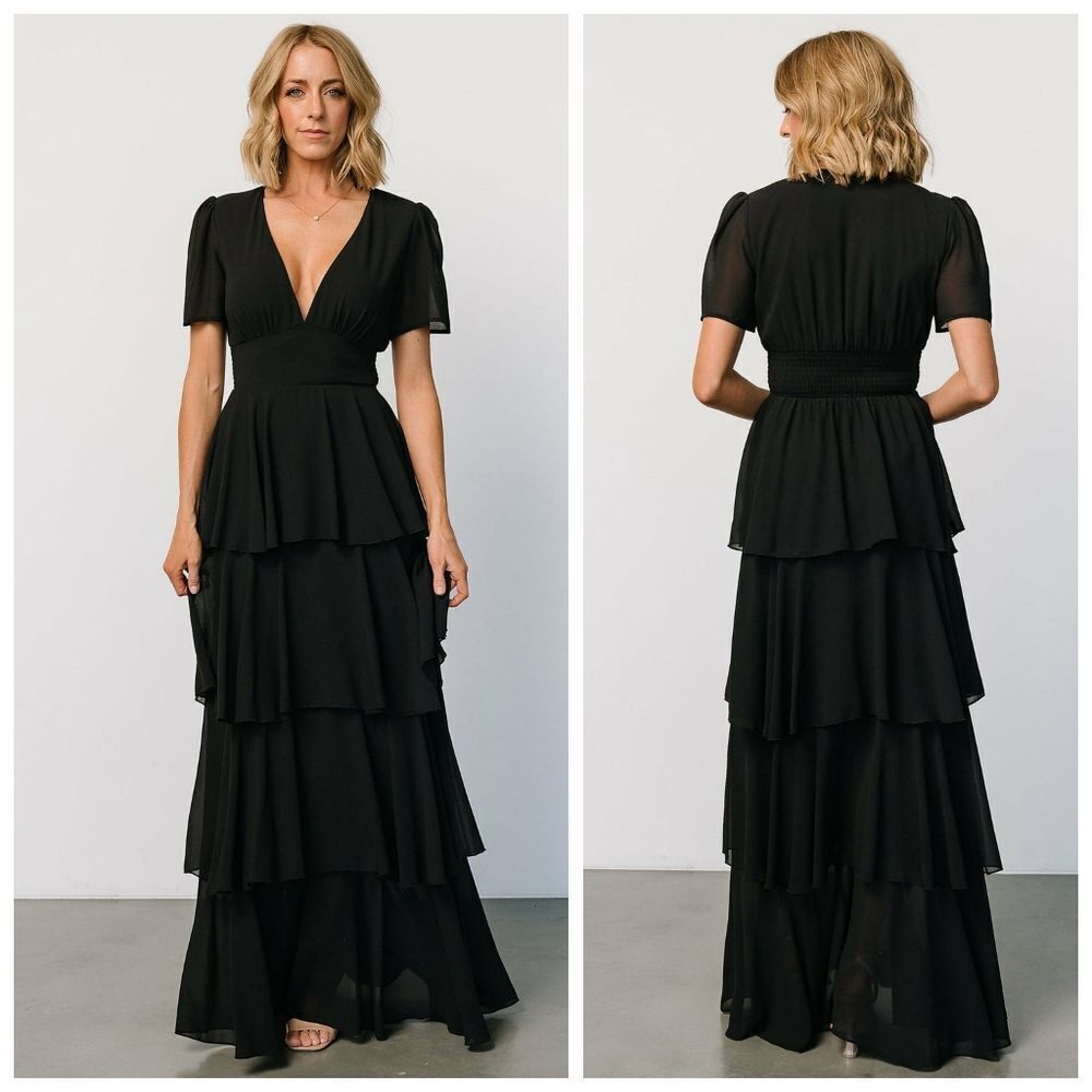 Baltic Born Montaigne Black Tiered Ruffle Maxi Dress